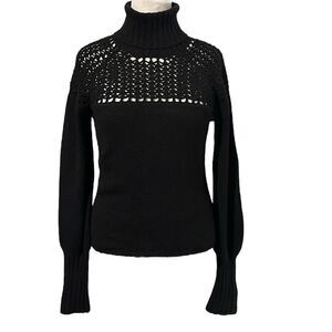 Keneth Cole New York Vintage Women’s Turtleneck Openwork Sweater Black Size L